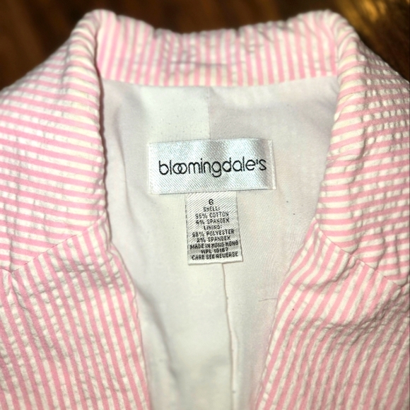 Bloomingdale's Women's Pink Pinestripe Seersucker Blazer Size 6 - Picture 10 of 11